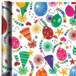 AMSCAN Party Hats & Balloons Birthday Gift Wrap