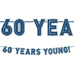 AMSCAN 60 Years Young! Milestone Birthday Cardstock Letter Banner, 12ft - Happy Birthday Classic