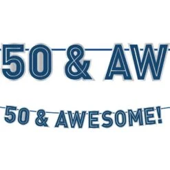 AMSCAN 50 & Awesome! Milestone Birthday Cardstock Letter Banner, 12ft - Happy Birthday Classic