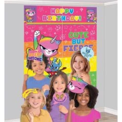 AMSCAN Rainbow Butterfly Unicorn Kitty Scene Setter With Photo Booth Props