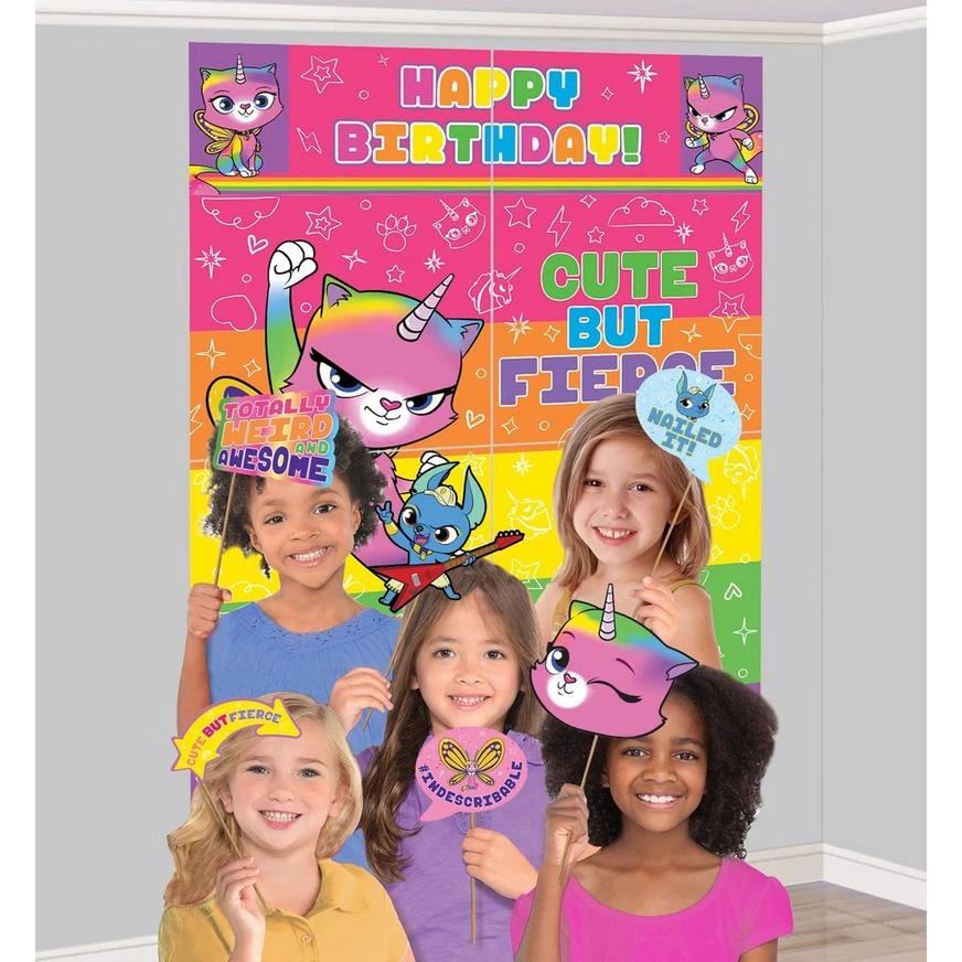 AMSCAN Rainbow Butterfly Unicorn Kitty Scene Setter With Photo Booth Props 1 AMSCAN Rainbow Butterfly Unicorn Kitty Scene Setter With Photo Booth Props