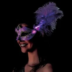AMSCAN Adult Lavender & Gold Glitter Masquerade Mask With Light-Up Feathers -Amscan 942057 02