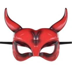 AMSCAN Adult Black & Red Horned Devil Plastic Half Mask -Amscan 942062 02