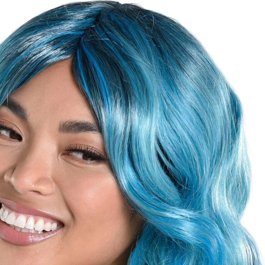 AMSCAN Blue Medium Length Curly Wig 3 AMSCAN Blue Medium Length Curly Wig - Image 3