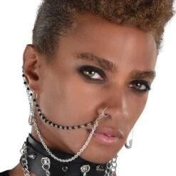 AMSCAN Punk Jewelry Set, 3pc - Safety Pin Earrings & Nose To Ear Chain