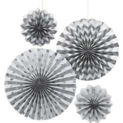 Amscan 10022390 Silver Hanging Paper Fans With Glittery Dots Design-4 Pcs