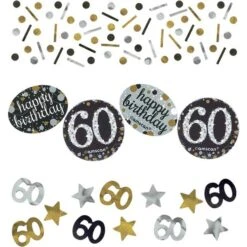 Amscan 10022758 60th Confetti Glittery Gold-34g-1 Pc, 60