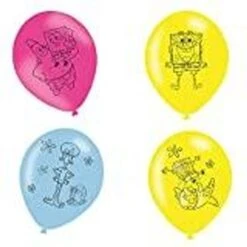 Amscan 10239726 Party Générique 6 Latex Spongebob Squarepants Balloons 27 Cm, Multicoloured