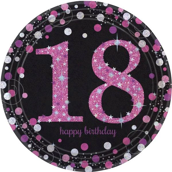 Amscan 18 år Kartongplattor Sparkling Pink 1 Amscan 18 år Kartongplattor Sparkling Pink