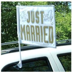 Amscan 210206 White & Gold Just Married Car Flag 35cm X 45cm