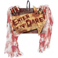 Amscan 241203 Halloween Creepy Carnival MDF Wall Sign With Gauze Party Decoration 23cm X 29cm, Brown