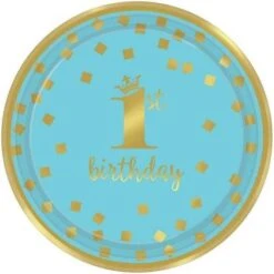 Amscan 269739 Gold Confetti 1st Birthday Boy Metallic Plates, 7 In. 8 Piece