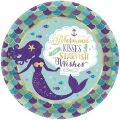 Amscan 269786 Mermaid Wishes 9 In. Metallic Lunch Plates 8 Piece
