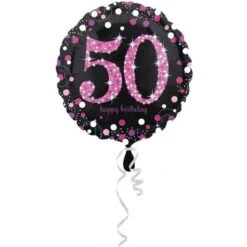 Amscan 3378701 50th Birthday Glittery Pink Standard Foil Balloons-S40-1 Pc
