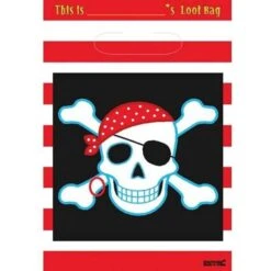 Amscan 378221 Striped Pirate Party Loot Bags 8 Pcs, Red