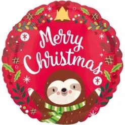 Amscan 4205001 4205001-Standard Foil Merry Diameter 43 Cm Sloth Christmas Santa Helium Balloon Party Decoration Xmas