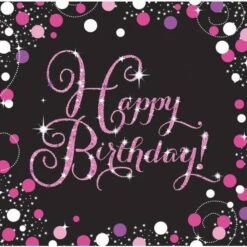 Amscan 9901182 Happy Birthday Glittery Pink Luncheon Napkins-33cm-16 Pcs