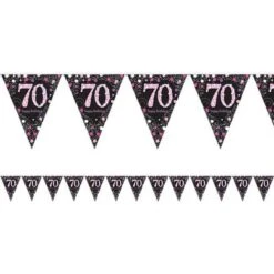 Amscan 9901740 70th Birthday Glittery Pink Plastic Pennant Bunting-4m X 20cm-1 Pc