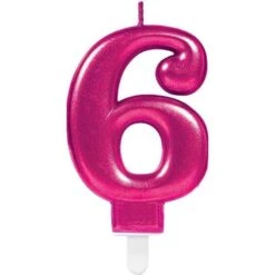 Amscan 9901788 Pink Celebration Metallic Finish Number 6 Candle 7.5cm