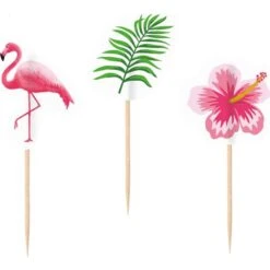 Amscan 9903338 20 Party Picks Flamingo Paradise, White, Pink, Green