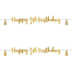 Amscan 9910304 9910304-Blue & Gold Happy 1st Birthday Foil Banner-1.8m, Blue