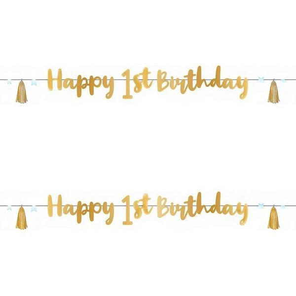 Amscan 9910304 9910304-Blue & Gold Happy 1st Birthday Foil Banner-1.8m, Blue 1 Amscan 9910304 9910304-Blue & Gold Happy 1st Birthday Foil Banner-1.8m, Blue