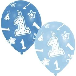Amscan All Round Printed Age 1, Blue 6 Latex Balloons 27.5cm