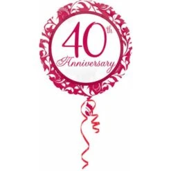 Amscan Foil Ballon Standard Ruby Elegant Scroll 40th Red