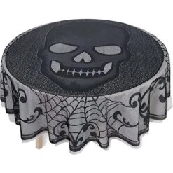 Amscan Halloween Skull Lace Round Table Cover, 70" Black
