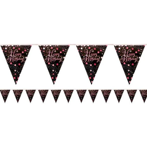 Amscan Happy Birthday Flagggirlang Sparkling Pink 1 Amscan Happy Birthday Flagggirlang Sparkling Pink