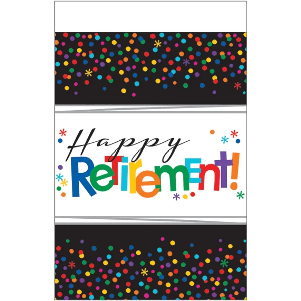 Amscan Happy Retirement Plastic Table Cover, 54" X 102" Multicolor 1 Amscan Happy Retirement Plastic Table Cover, 54" X 102" Multicolor