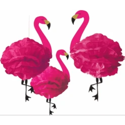 Amscan Pom Poms Fluffy Hanging Flamingo 3-pack