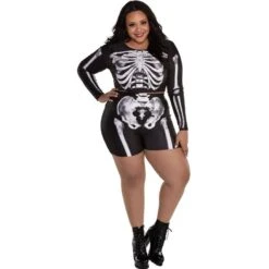 AMSCAN Plus Size Skeleton Crop Top & Biker Shorts Set For Adults
