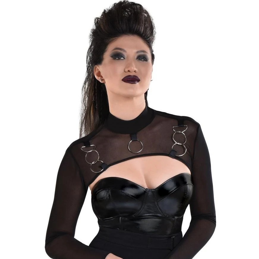 AMSCAN Adult Sheer Black Mock Neck Super Cropped Mesh Long Sleeve Top With Ring Details 1 AMSCAN Adult Sheer Black Mock Neck Super Cropped Mesh Long Sleeve Top With Ring Details