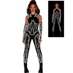 AMSCAN Adult Reflective Black Latex-Look Circuit Board Sleeveless Unitard Catsuit - Cyberpunk